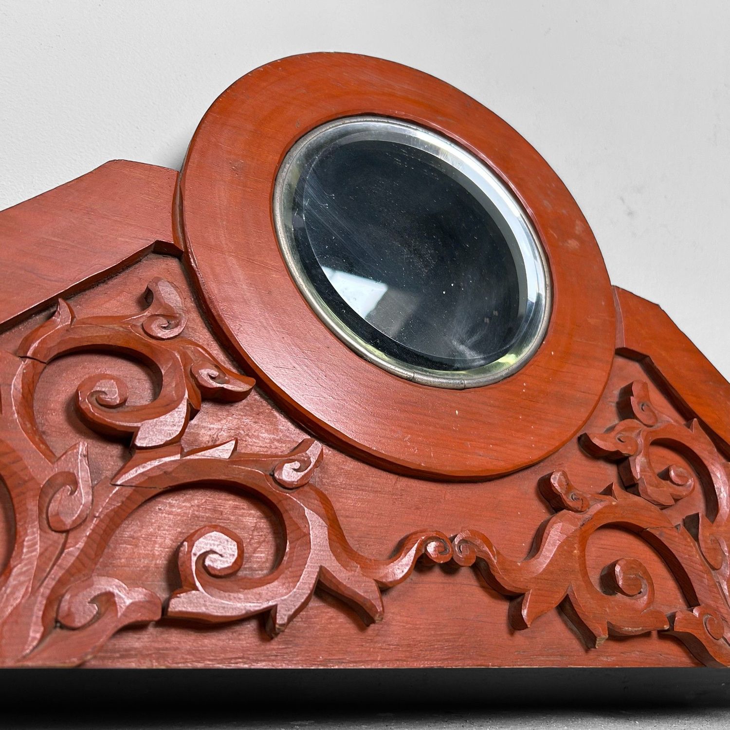 Antieke Spiegel, Houten Meubel Ornament, Taishō Periode, Japan.