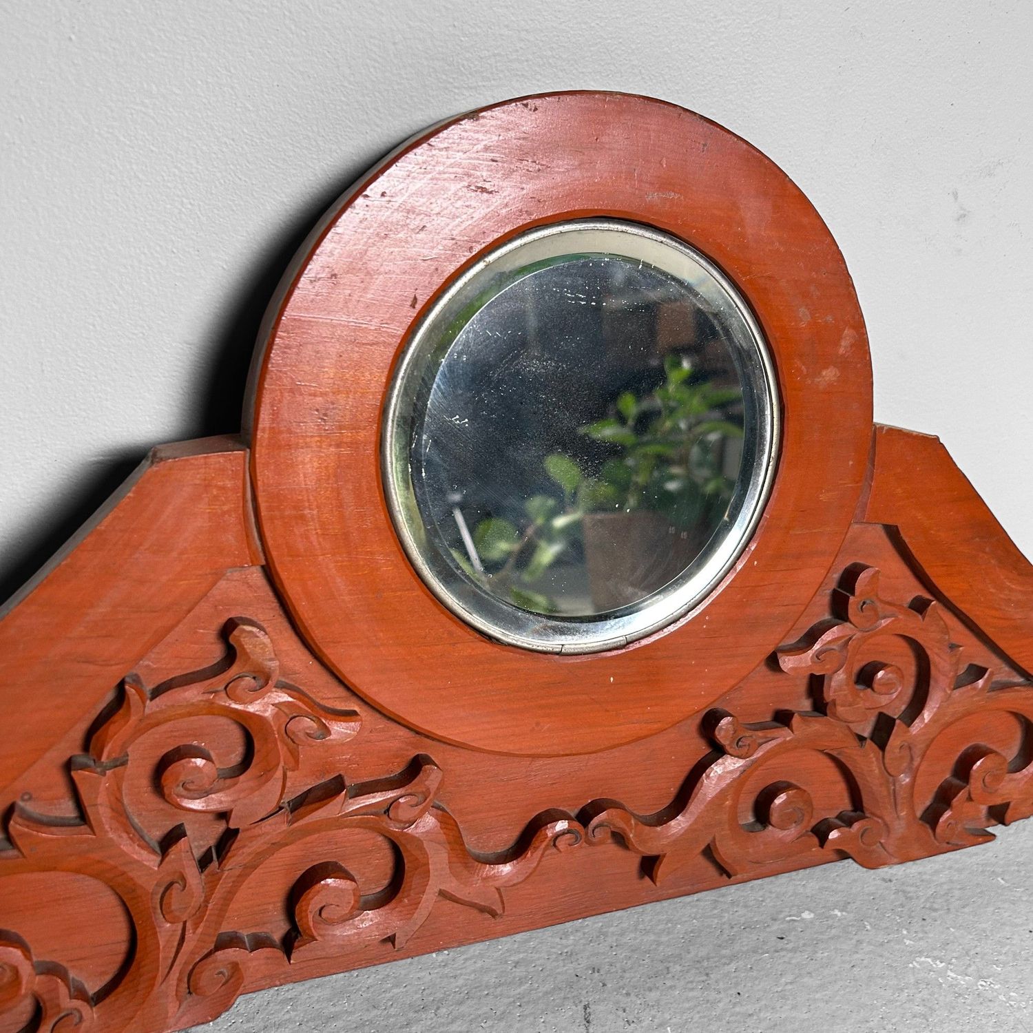 Antieke Spiegel, Houten Meubel Ornament, Taishō Periode, Japan.