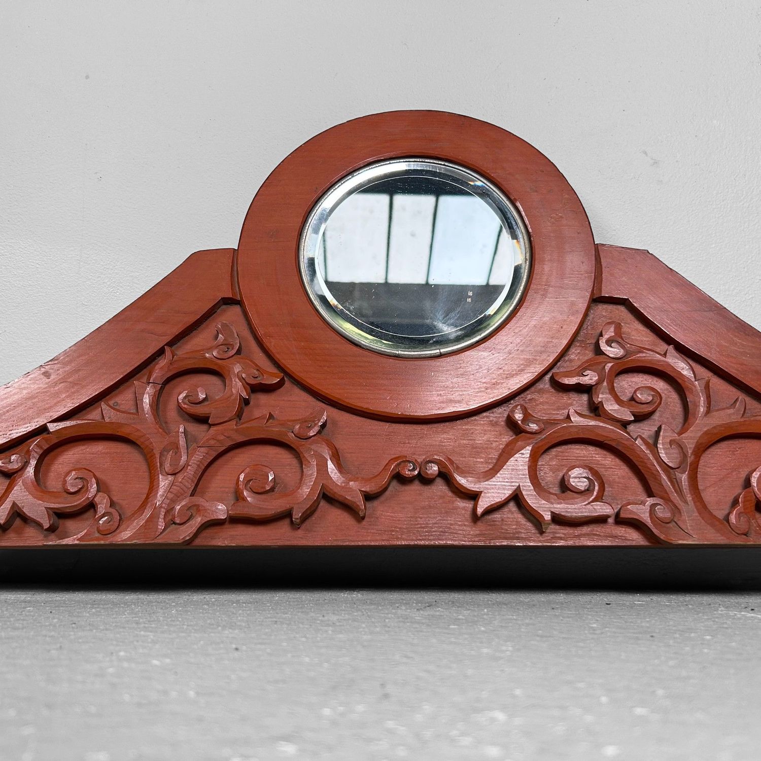 Antieke Spiegel, Houten Meubel Ornament, Taishō Periode, Japan.