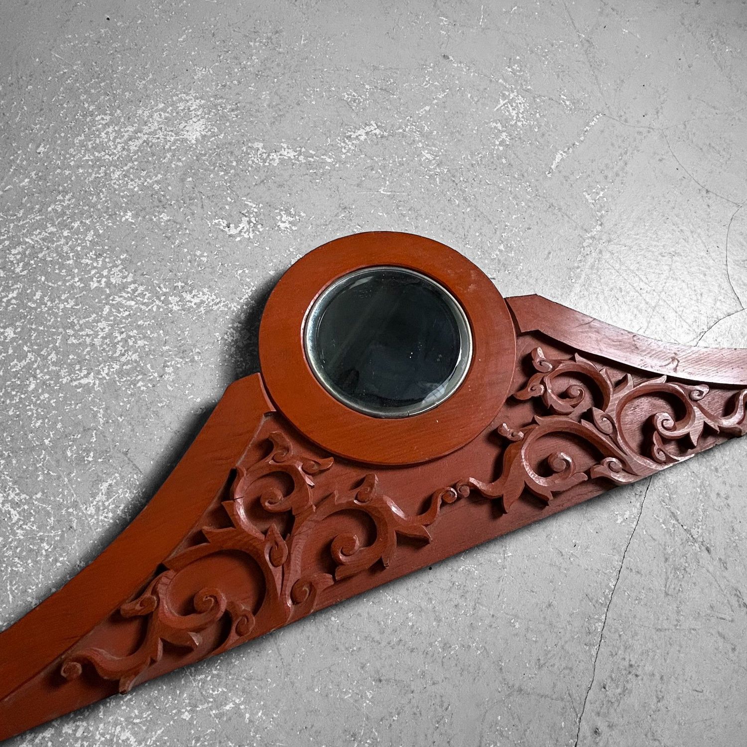 Antieke Spiegel, Houten Meubel Ornament, Taishō Periode, Japan.
