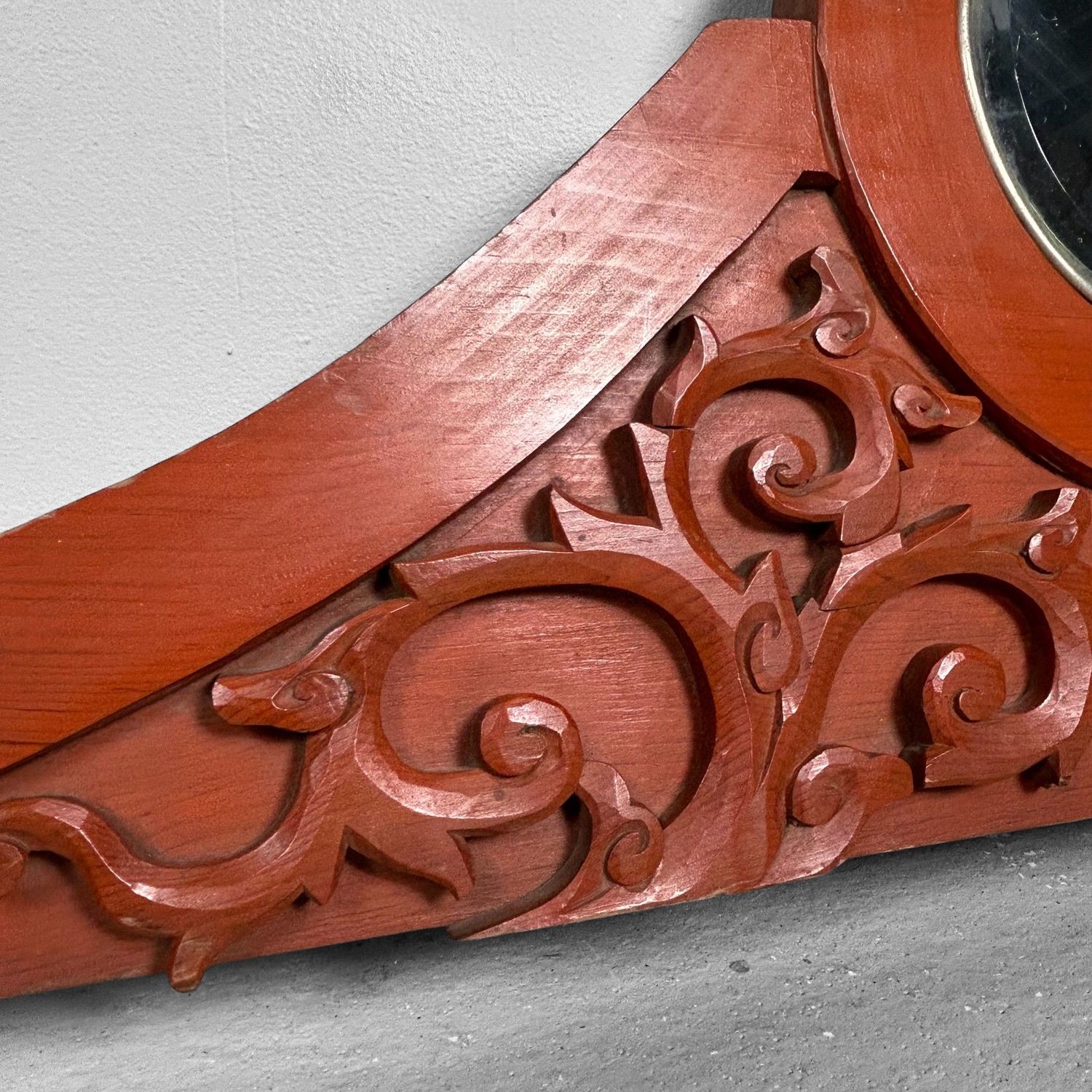 Antieke Spiegel, Houten Meubel Ornament, Taishō Periode, Japan.