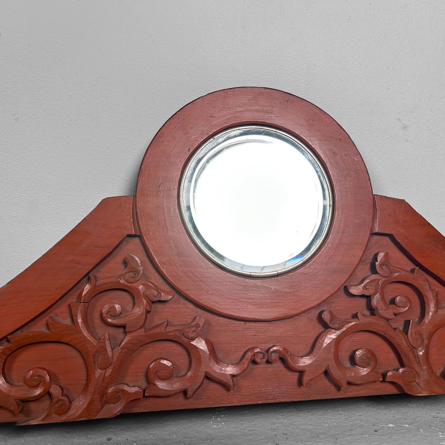 Antieke Spiegel, Houten Meubel Ornament, Taishō Periode, Japan.