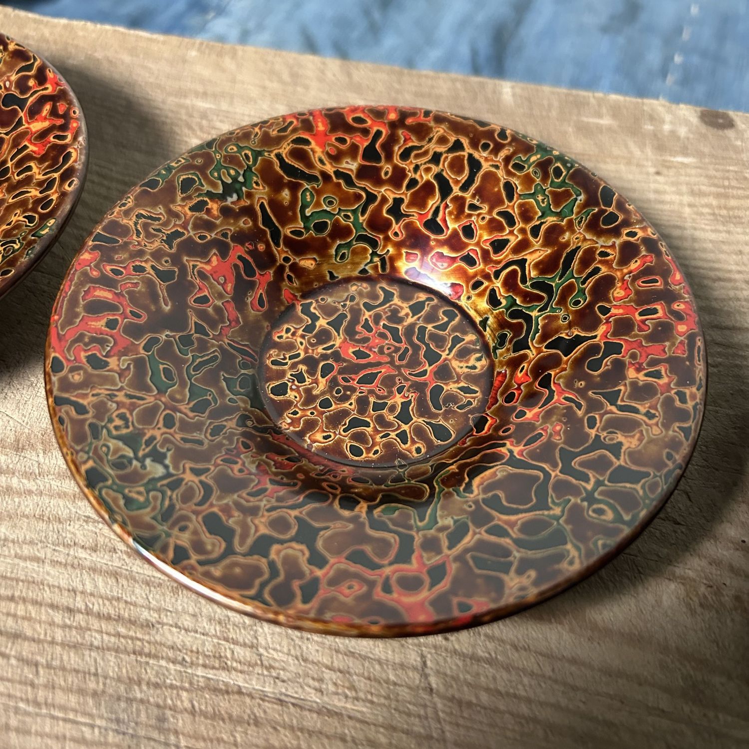 Set Houten Bordjes, Tsugaru Lakwerk, Shōwa Periode, Japan.