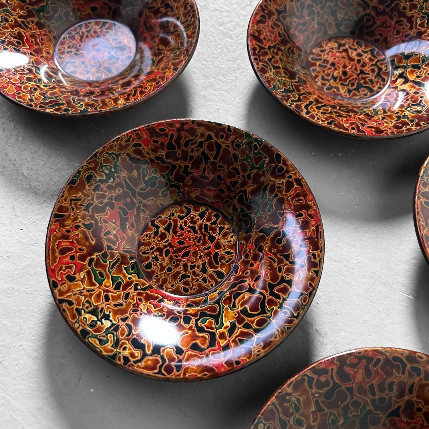 Set Houten Bordjes, Tsugaru Lakwerk, Shōwa Periode, Japan.