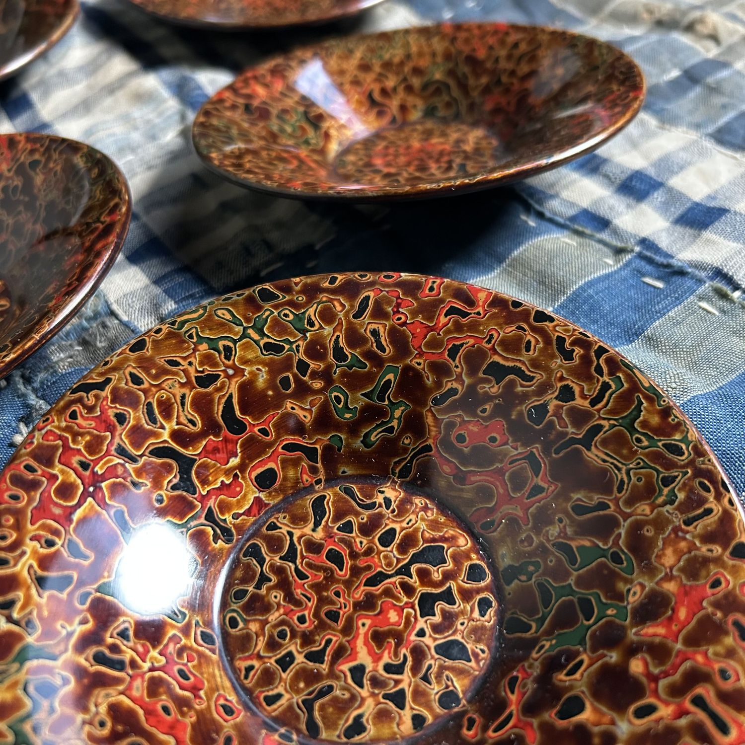 Set Houten Bordjes, Tsugaru Lakwerk, Shōwa Periode, Japan.