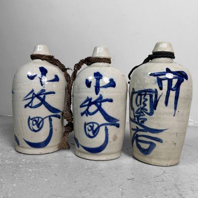 Set (3) Japanese Sake Jars, Tokkuri, Taishō Period.
