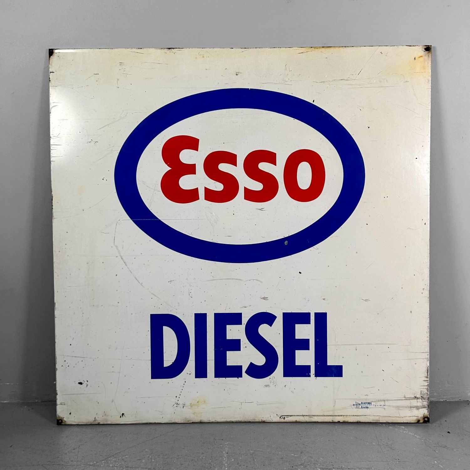 Rare Enamel Sign, ESSO Diesel, Plastemal, Nivelles, 1968.