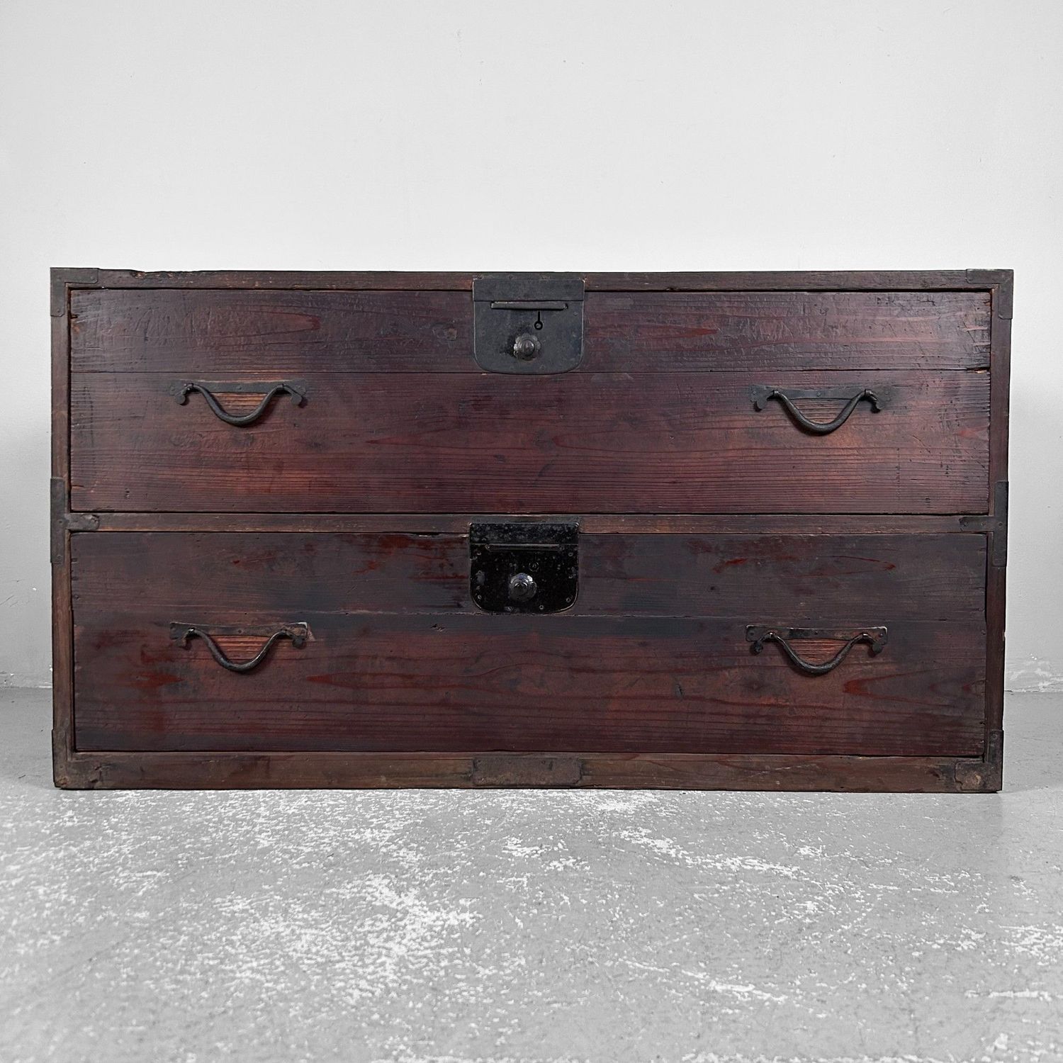 Low Traditional Tansu Chest of Drawers, Meiji Period, Japan.