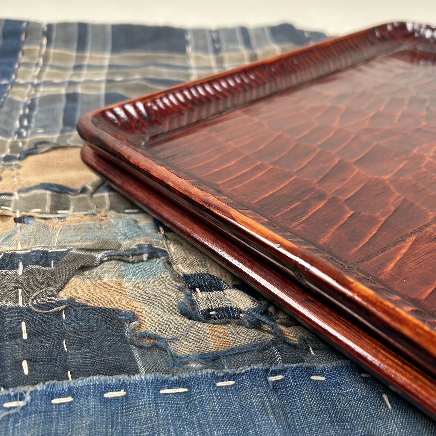 Set Japanse Dienbladen, Houtsnijwerk, Shōwa Periode.