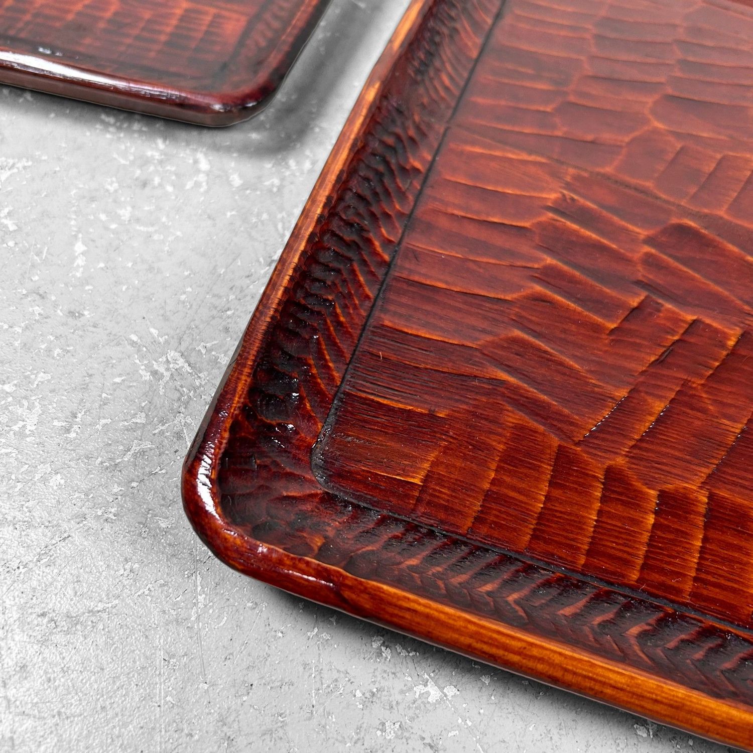 Set Japanse Dienbladen, Houtsnijwerk, Shōwa Periode.