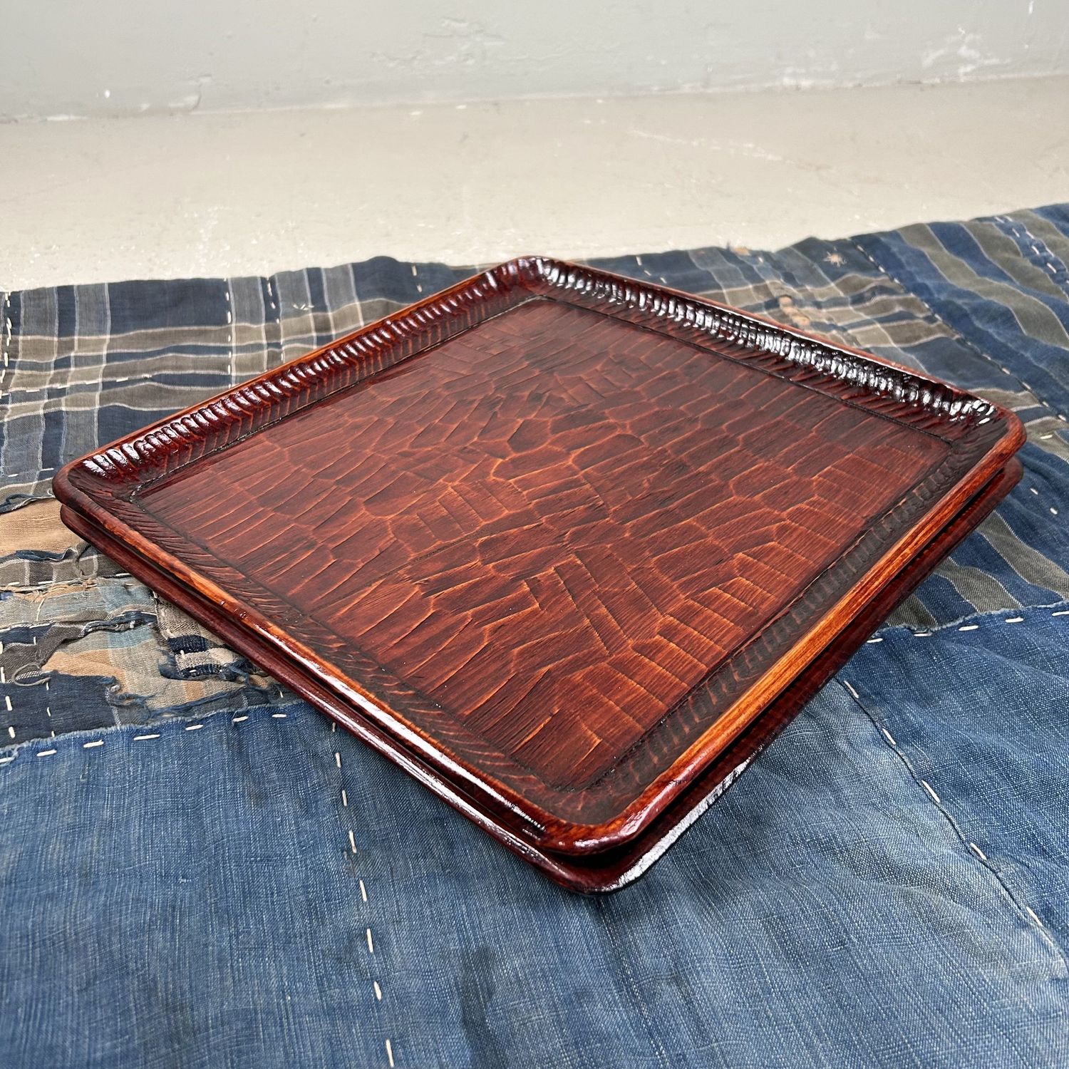 Set Japanse Dienbladen, Houtsnijwerk, Shōwa Periode.