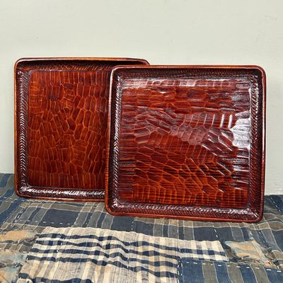Set of Japanese Trays, Wood Carving, Shōwa Period.