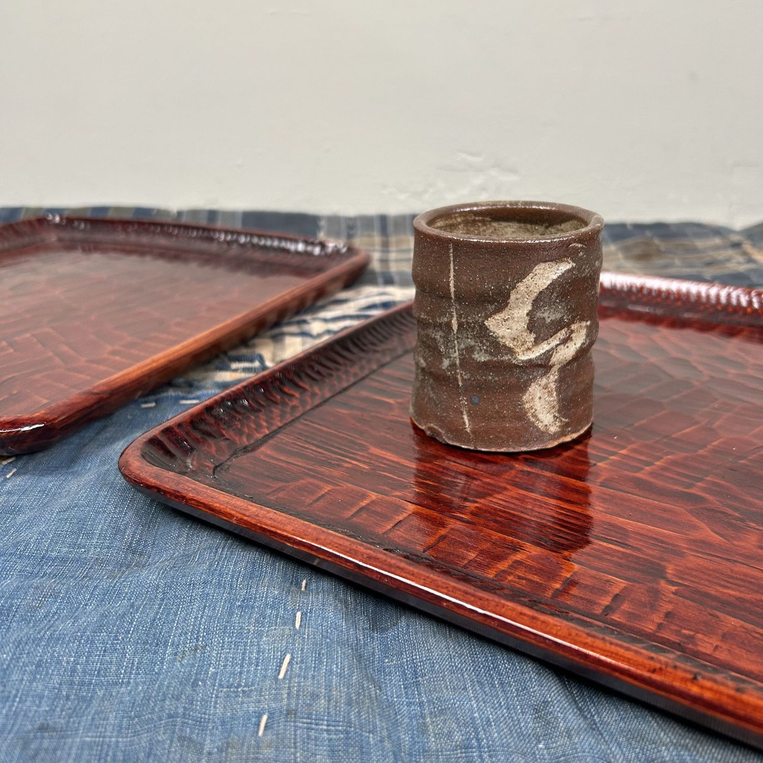 Set Japanse Dienbladen, Houtsnijwerk, Shōwa Periode.