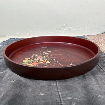 Vintage Japans Rond Dienblad, 'Bloemen & Vlinders', jaren '70.