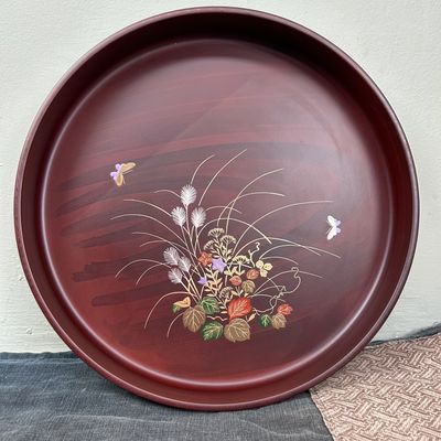 Mid Century Japanese Round Tray, 'Flowers & Butterflies', 1970s.