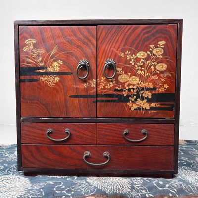 Small Japanese Vintage Tansu with Floral Decoration, Shōwa Period.