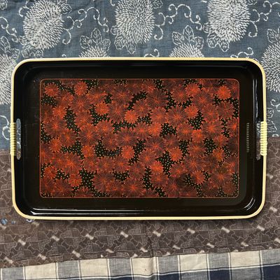 Vintage Japanese Tea Ceremony Tray, Obon, 'Chrysanthemums', 1960s.