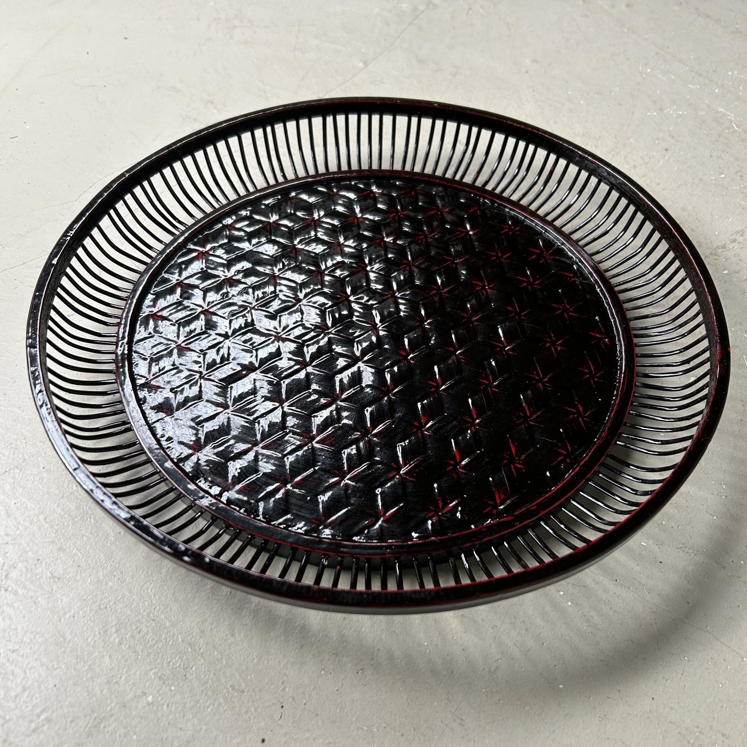 ​Decorative Rantai Lacquerware Obon, Bamboo Bowl, Shōwa Period.