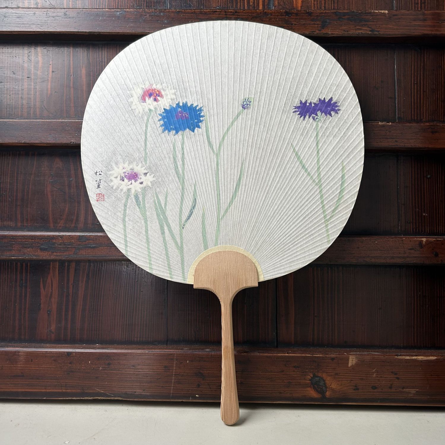 Japanse Handwaaier, Uchiwa, 'Korenbloemen', Shōwa Periode.
