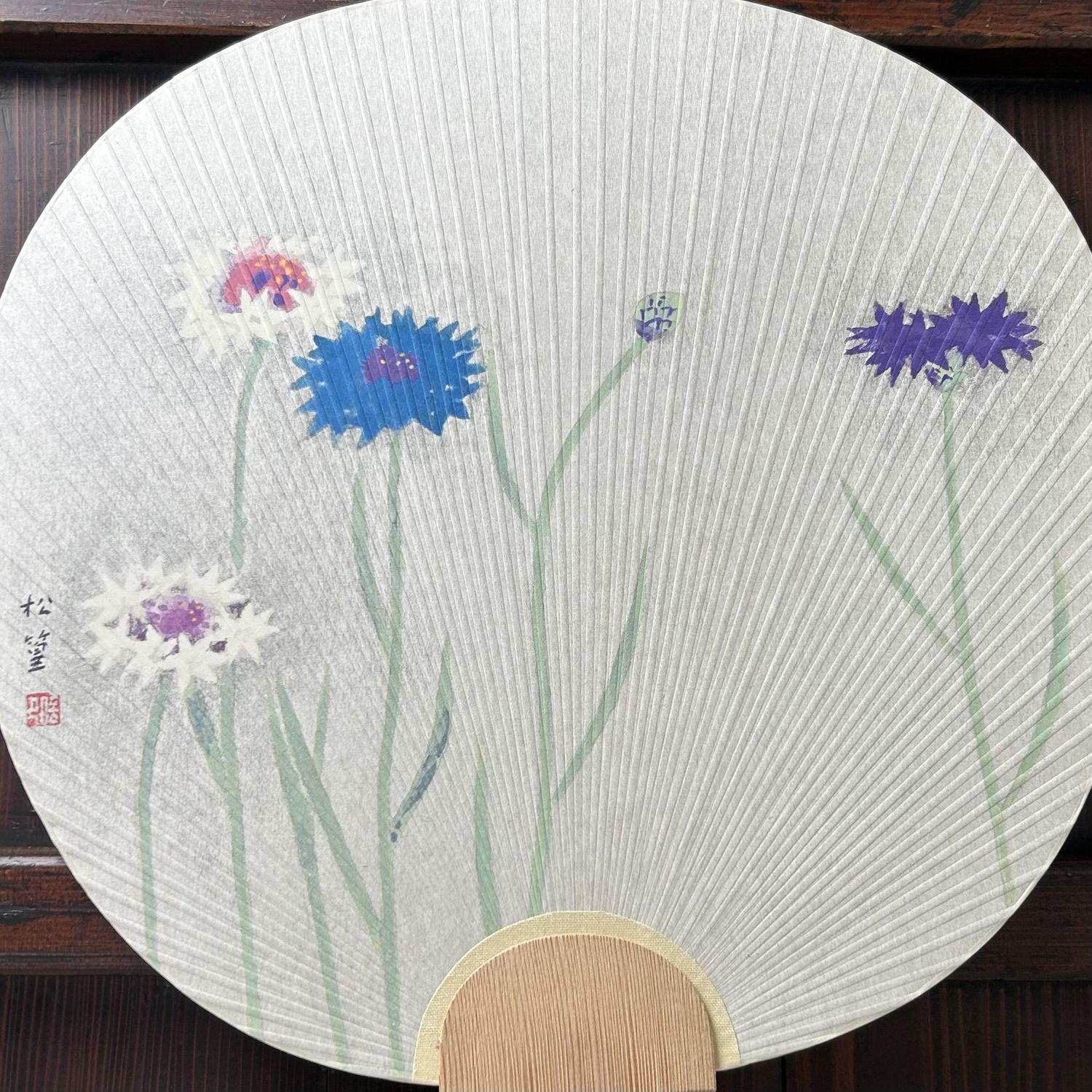 Japanse Handwaaier, Uchiwa, 'Korenbloemen', Shōwa Periode.