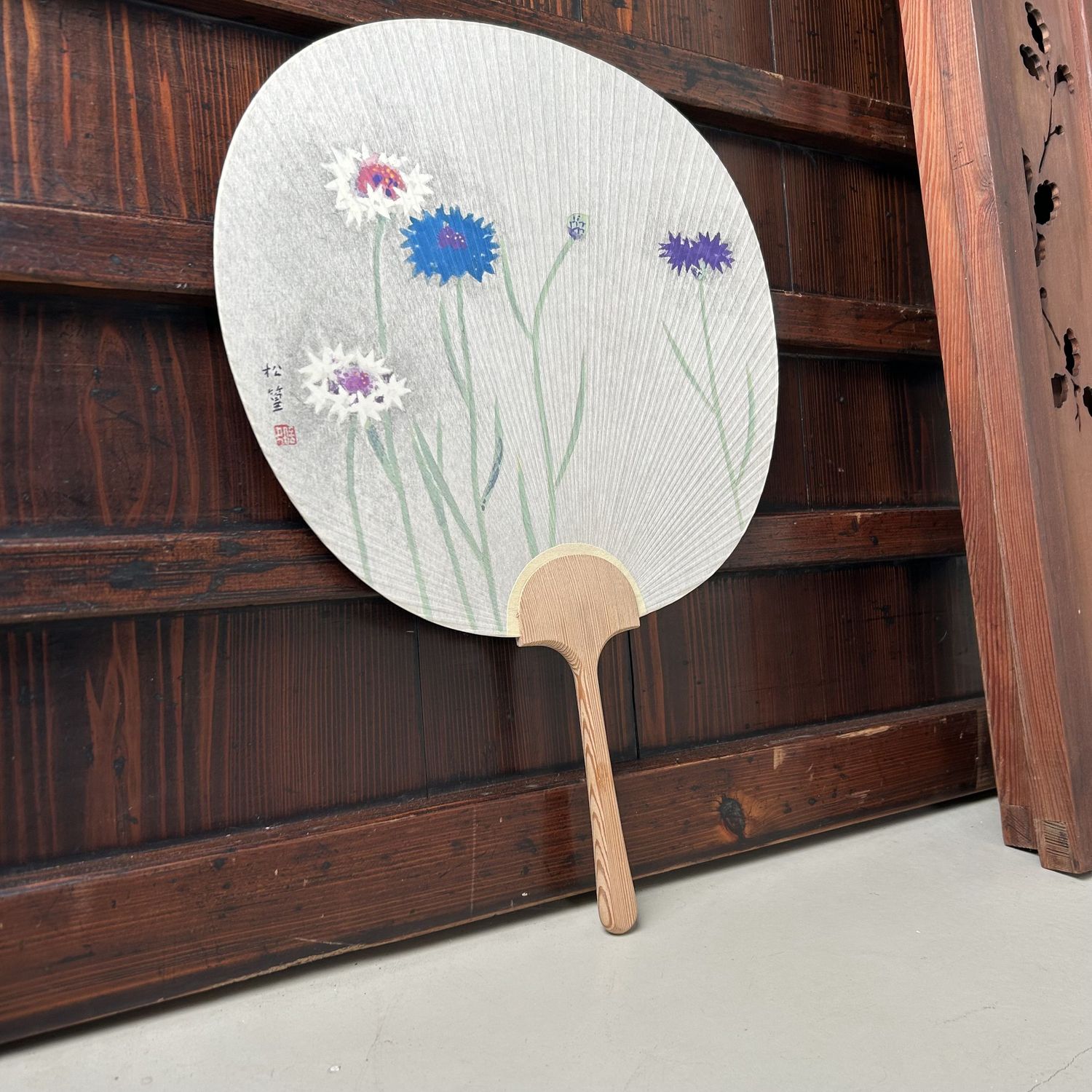 Japanse Handwaaier, Uchiwa, 'Korenbloemen', Shōwa Periode.