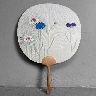 Japanese Hand Fan, Uchiwa, 'Cornflowers', Shōwa Period.