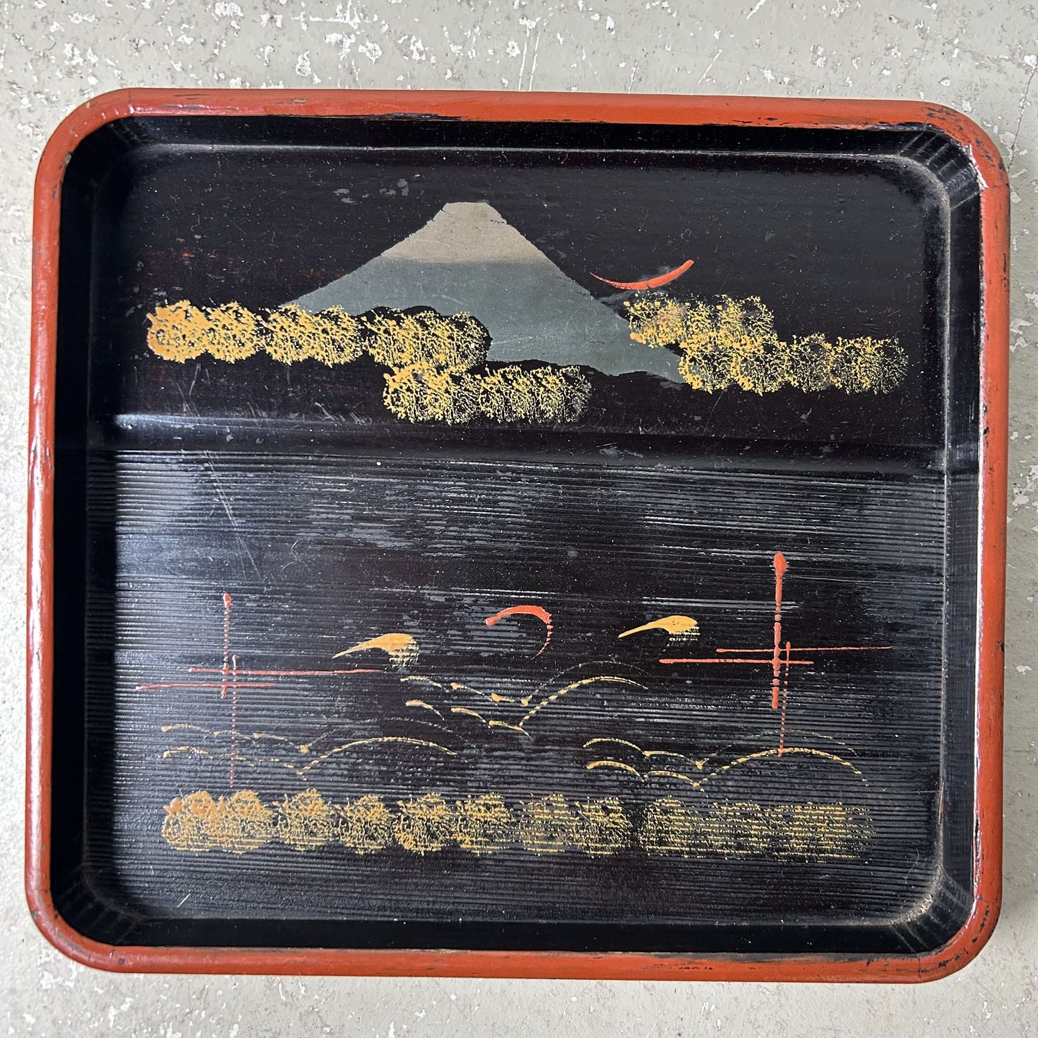 Set of Wooden Lacquer Trays, Mountain Landscape, Taishō Period.