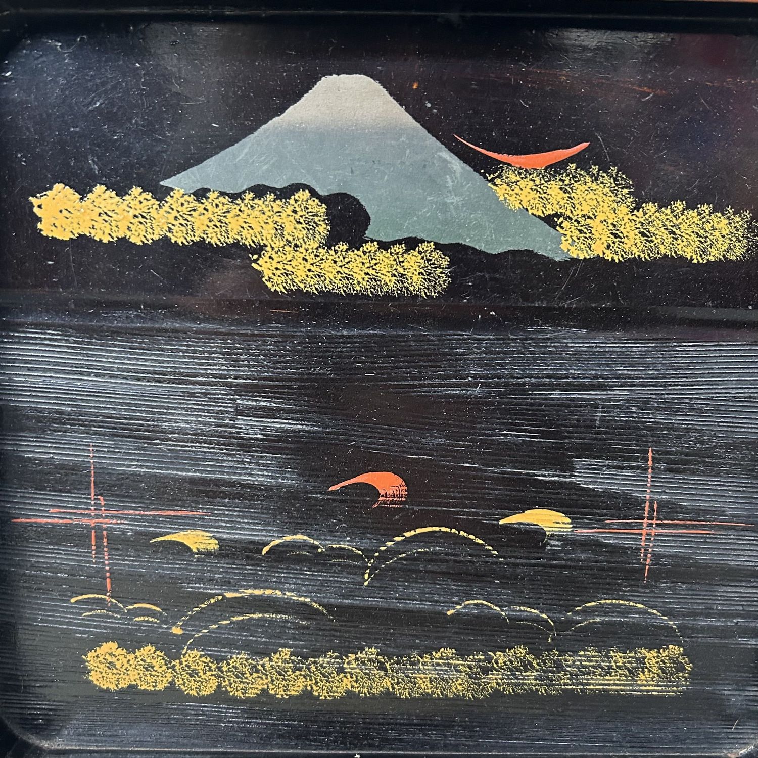 Set of Wooden Lacquer Trays, Mountain Landscape, Taishō Period.