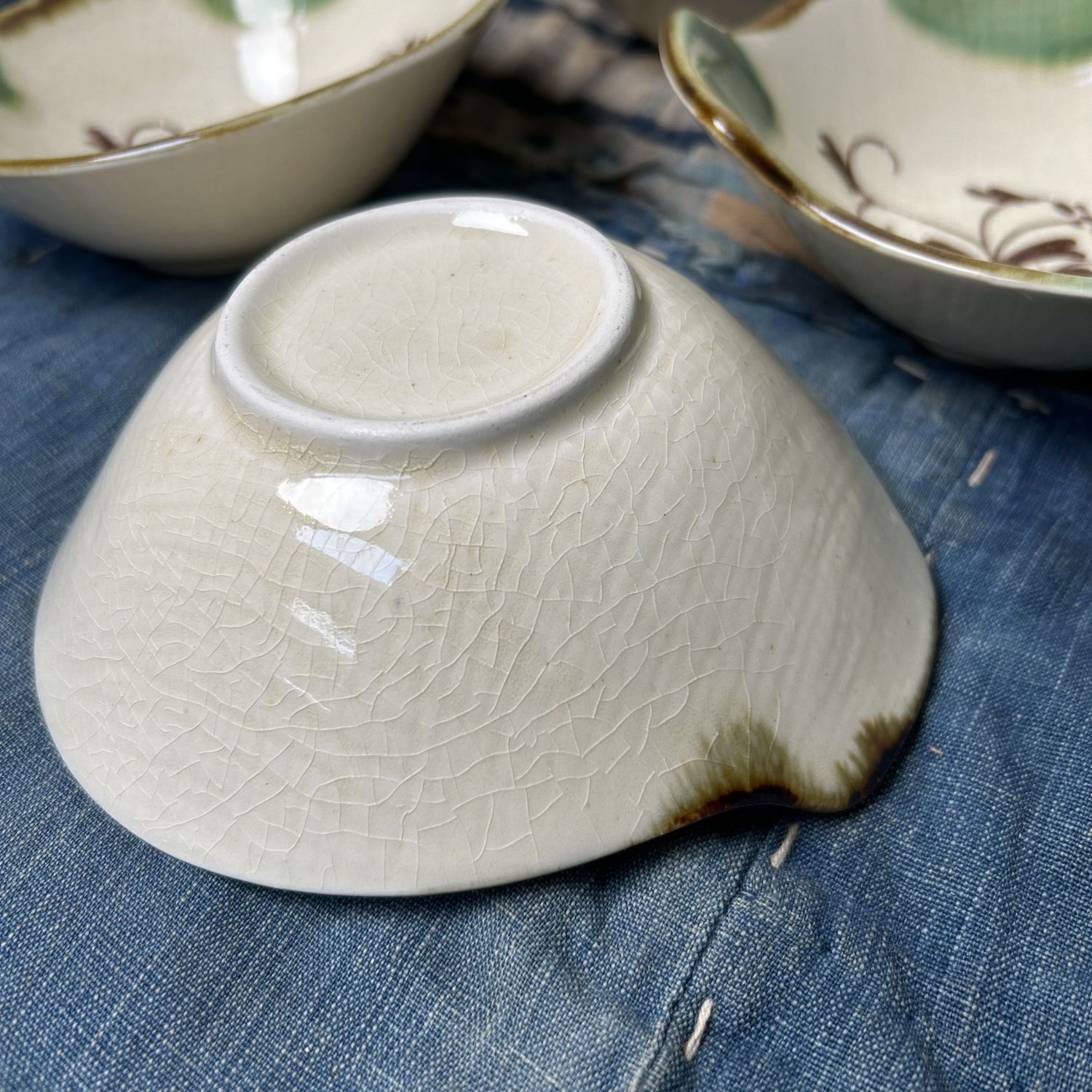 Set Vintage Serveer Schaaltjes, Oribe Ware, Japan.