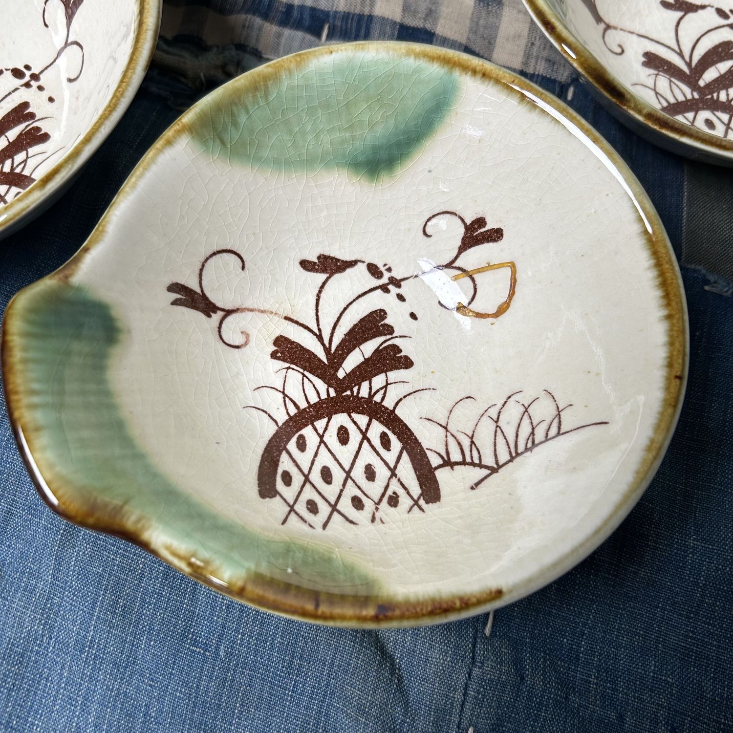 Set Vintage Serveer Schaaltjes, Oribe Ware, Japan.