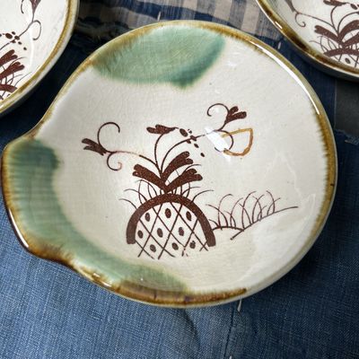 Set Vintage Serveer Schaaltjes, Oribe Ware, Japan.