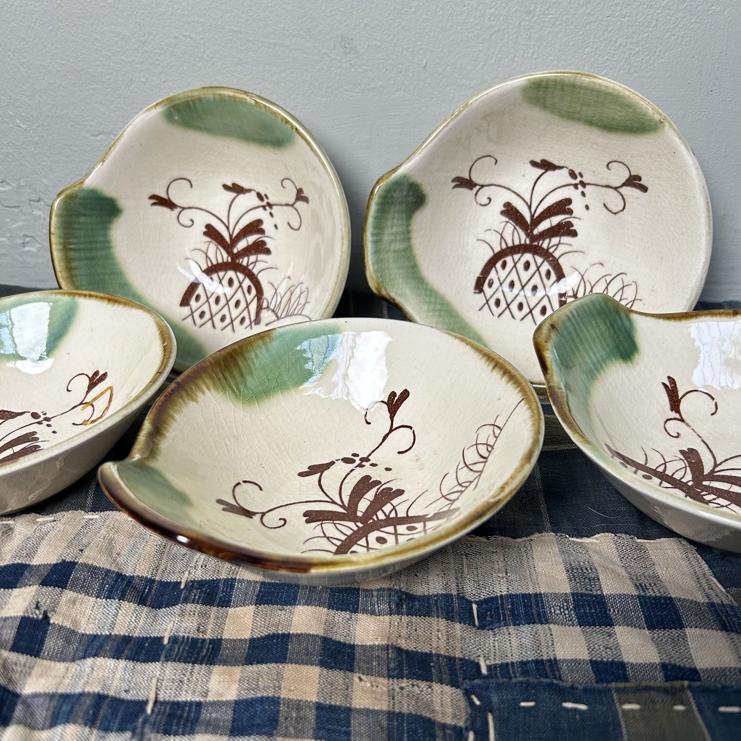 Set Vintage Serveer Schaaltjes, Oribe Ware, Japan.