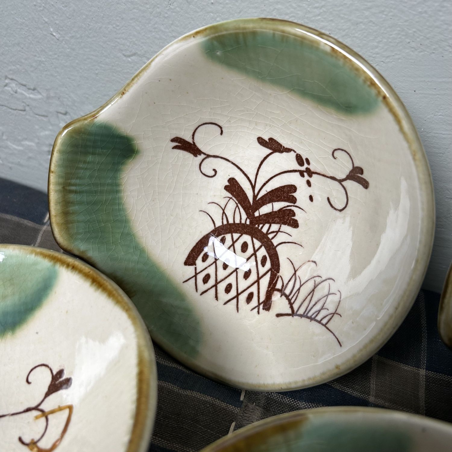 Set Vintage Serveer Schaaltjes, Oribe Ware, Japan.