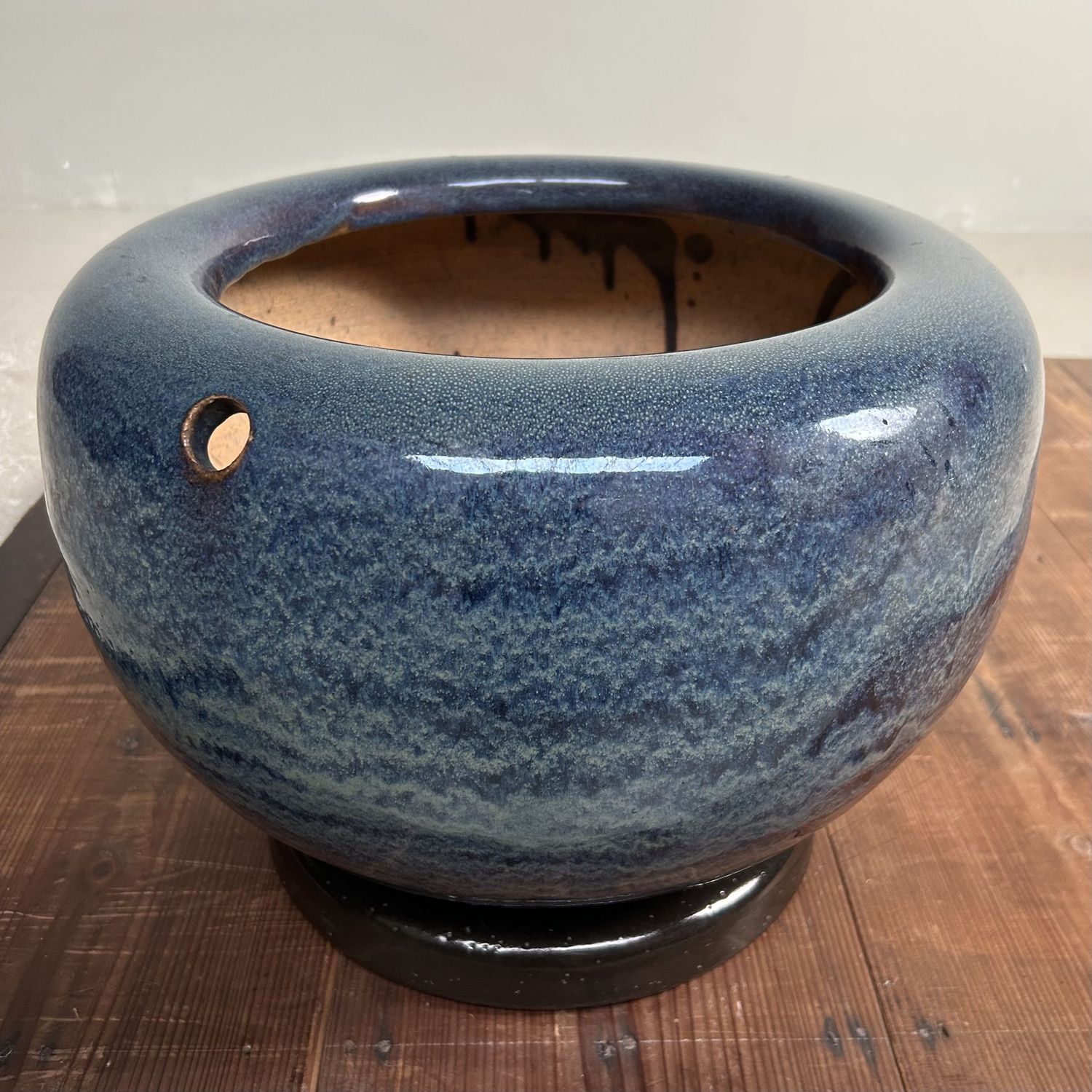 ​Japanese Glazed Ceramic Hibachi, Plant Stand, 1960s.
