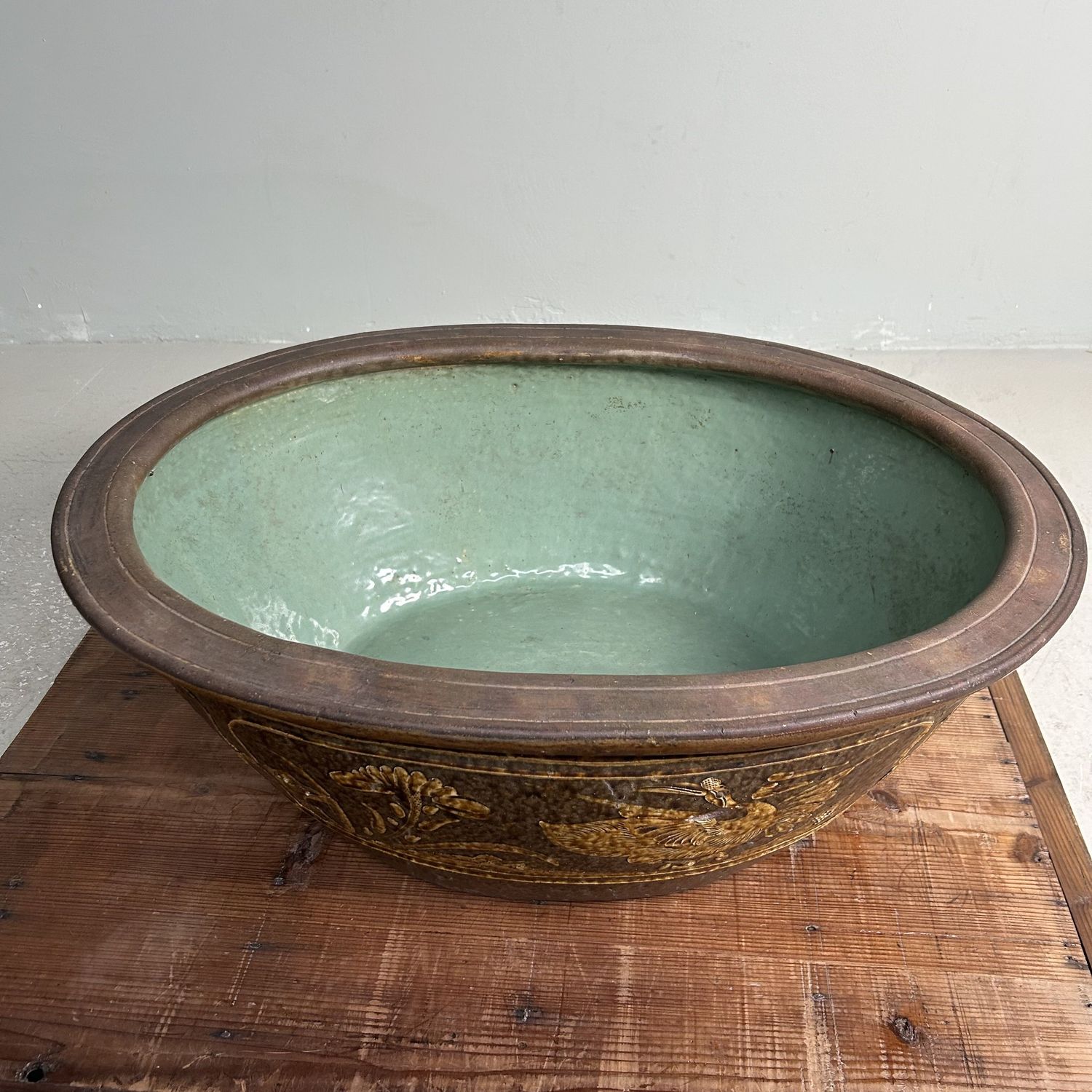 Antieke Keramieken Japanse Waterpot, Plantenhouder, Meiji Periode.