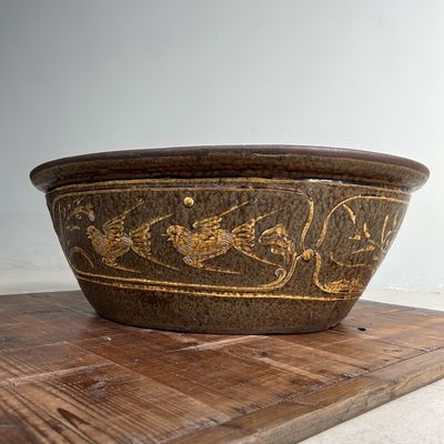 Antique Ceramic Japanese Water Pot, Plant Stand, Meiji Period.
