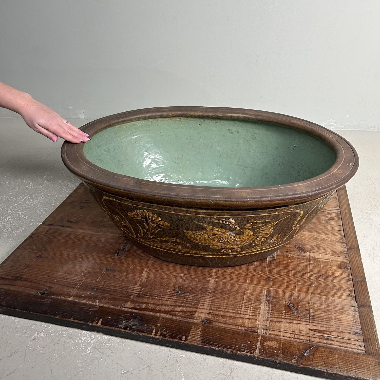 Antieke Keramieken Japanse Waterpot, Plantenhouder, Meiji Periode.
