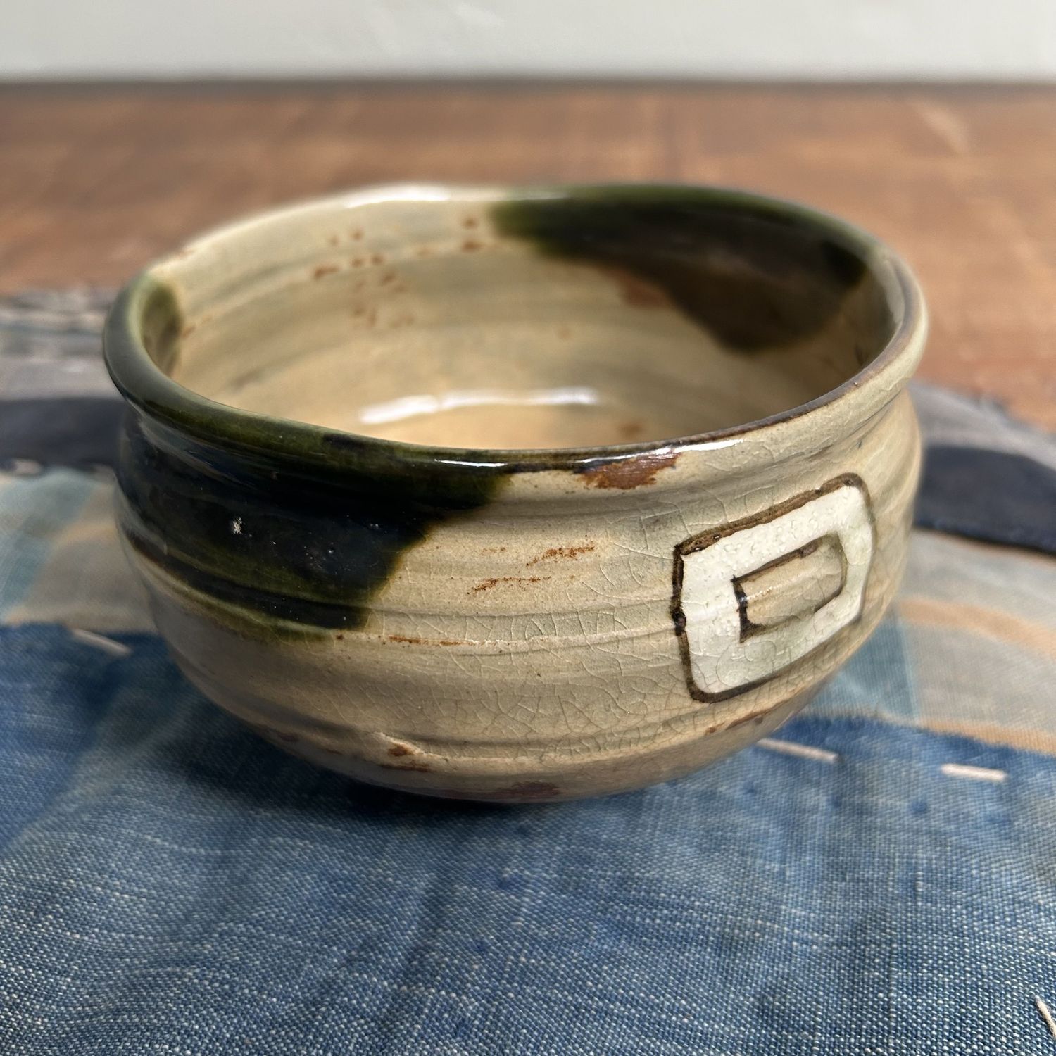 Unique Vintage Oribe Ware Chawan Tea Bowl, Shunji Kato, 1960s.