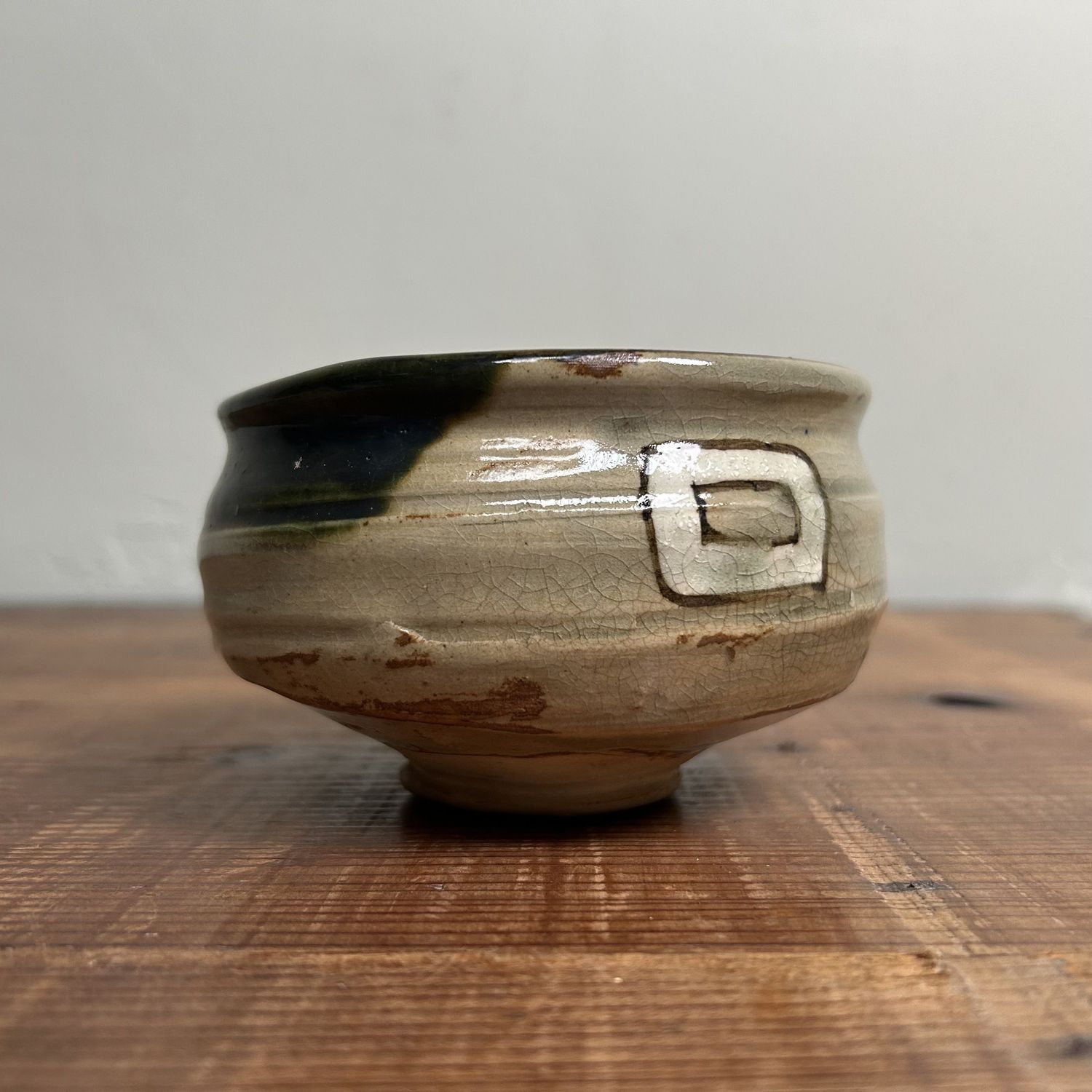 Unique Vintage Oribe Ware Chawan Tea Bowl, Shunji Kato, 1960s.