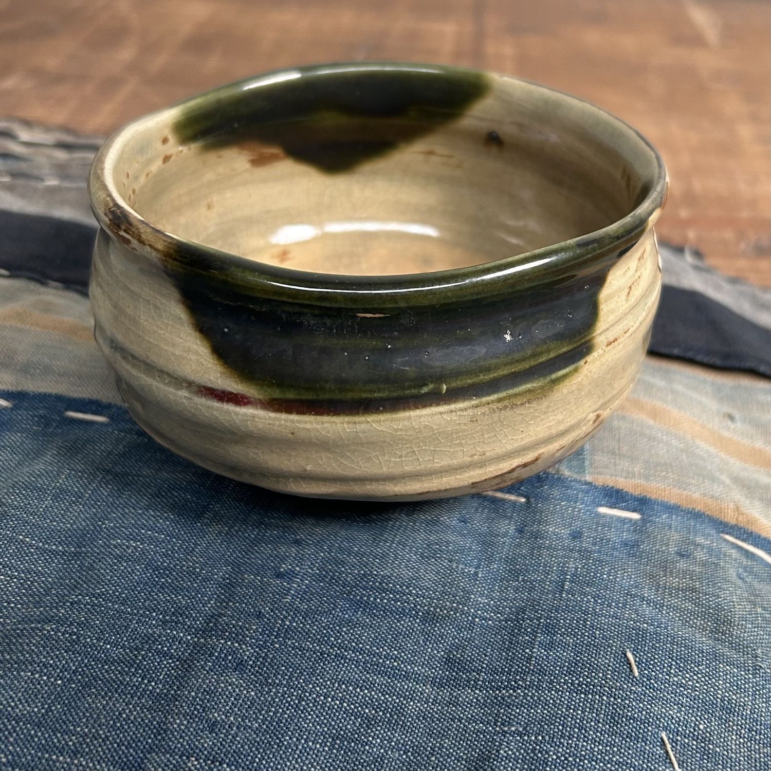 Unique Vintage Oribe Ware Chawan Tea Bowl, Shunji Kato, 1960s.