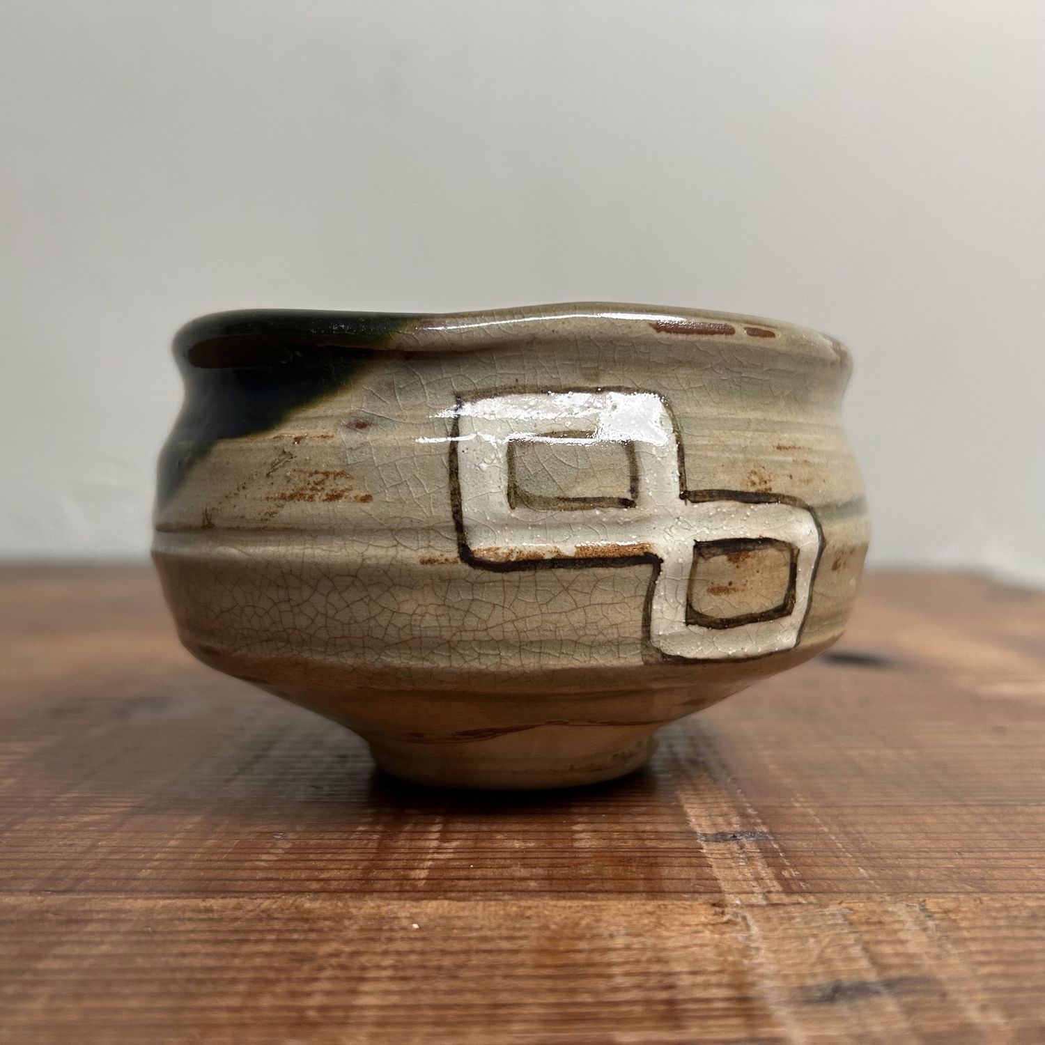 Unique Vintage Oribe Ware Chawan Tea Bowl, Shunji Kato, 1960s.