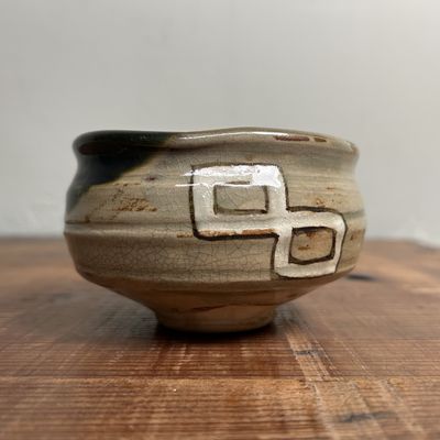 Unieke Vintage Oribe Ware Chawan Theekom, Shunji Kato, Jaren '60.