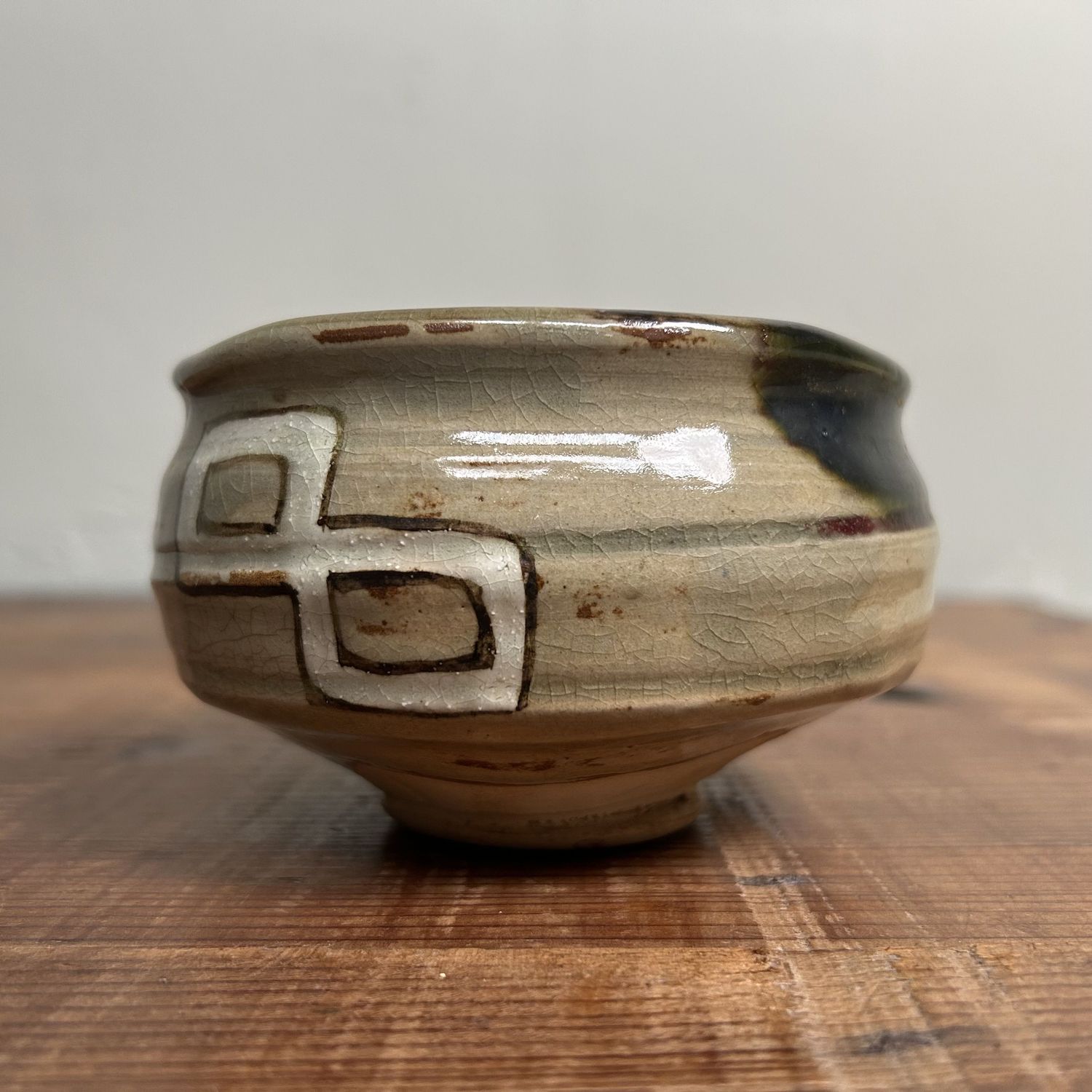 Unique Vintage Oribe Ware Chawan Tea Bowl, Shunji Kato, 1960s.