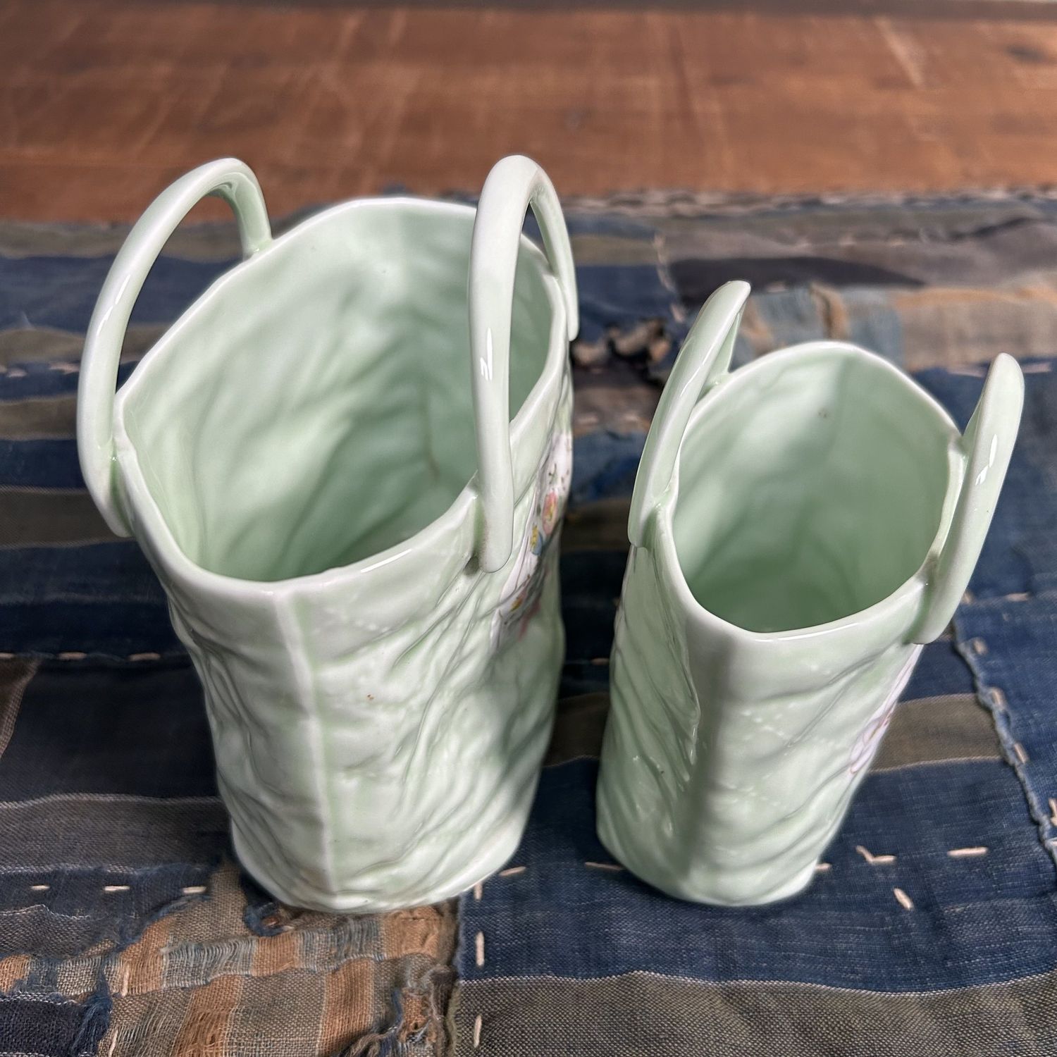 Set of Two Porcelain 'Handbag' Vases, Hasami Ware, 1980s. Set of Two Porcelain 'Handbag' Vases, Hasami Ware, 1980s.