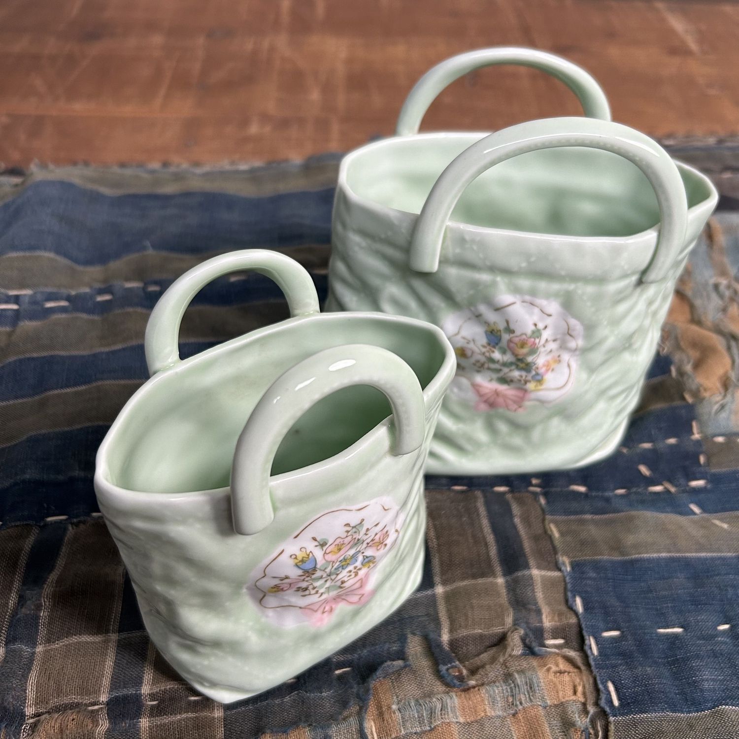Set of Two Porcelain 'Handbag' Vases, Hasami Ware, 1980s. Set of Two Porcelain 'Handbag' Vases, Hasami Ware, 1980s.