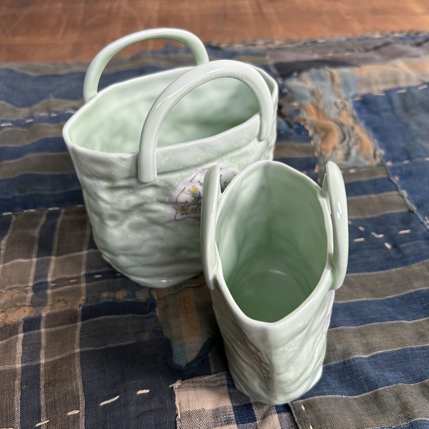 Set of Two Porcelain 'Handbag' Vases, Hasami Ware, 1980s. Set of Two Porcelain 'Handbag' Vases, Hasami Ware, 1980s.