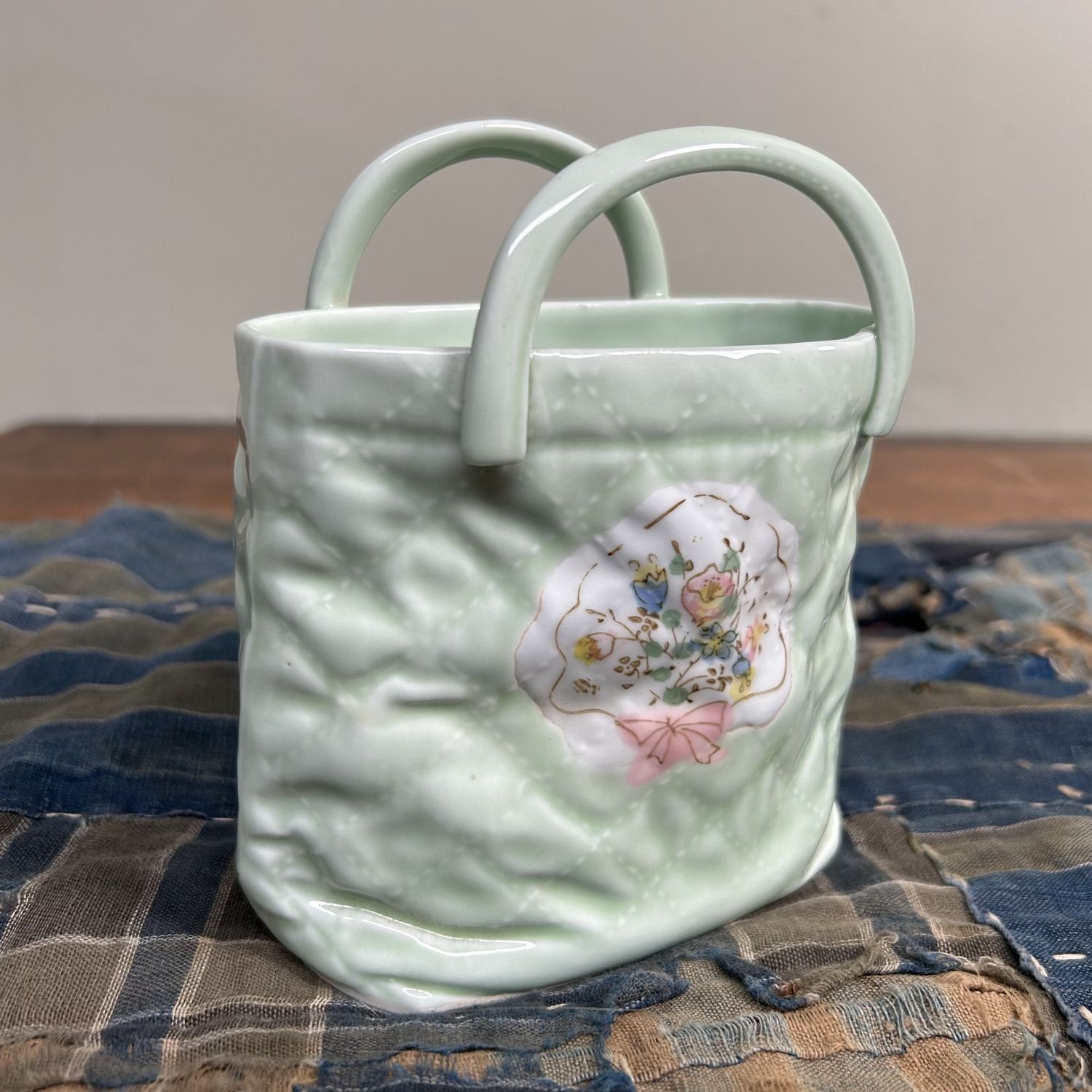Set of Two Porcelain 'Handbag' Vases, Hasami Ware, 1980s. Set of Two Porcelain 'Handbag' Vases, Hasami Ware, 1980s.