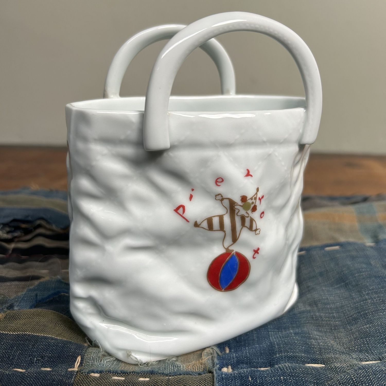 Porcelain 'Handbag' Vase, Pierrot, Hasami Ware, 1980s.