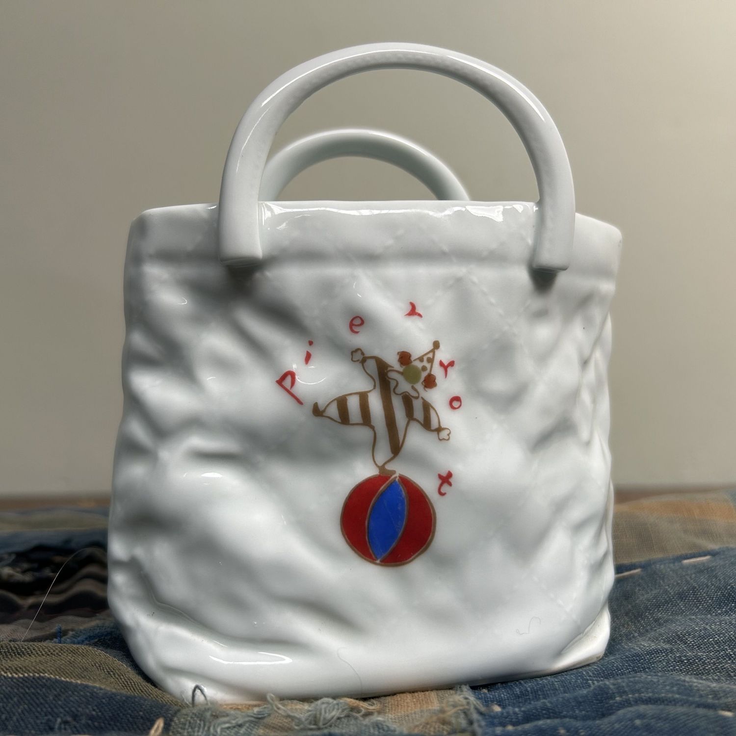 Porcelain 'Handbag' Vase, Pierrot, Hasami Ware, 1980s.