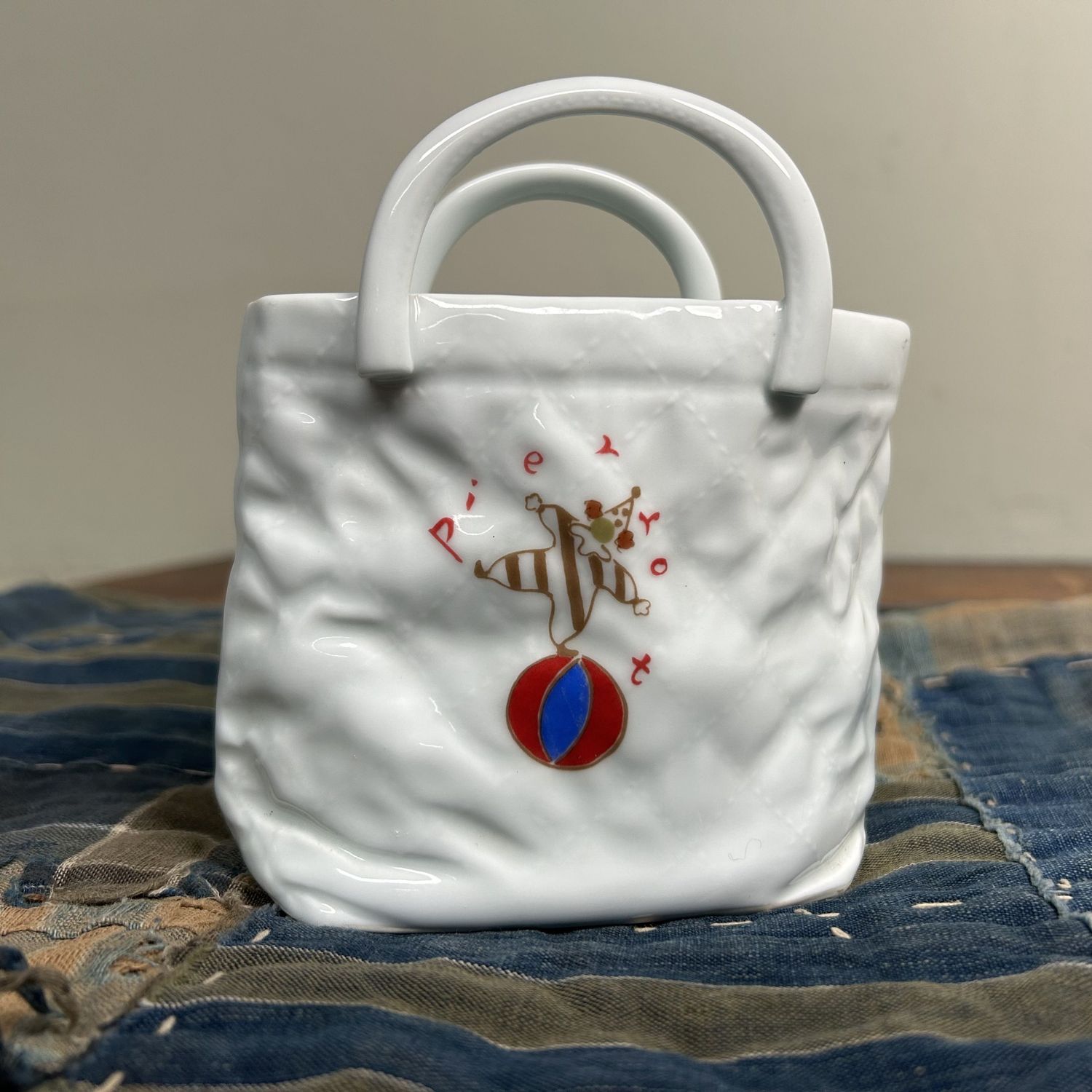 Porcelain 'Handbag' Vase, Pierrot, Hasami Ware, 1980s.